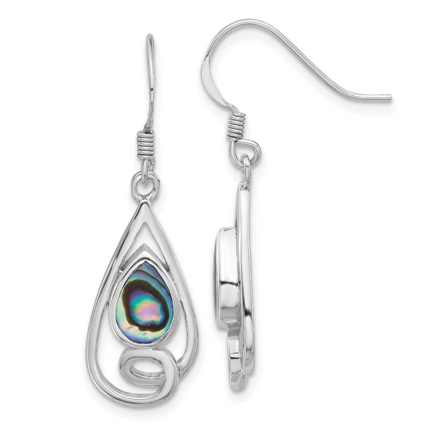Rh-Plated Polished Abalone Swirl Teardrop Dangle Earrings Sterling Silver QE17433, MPN: QE17433,