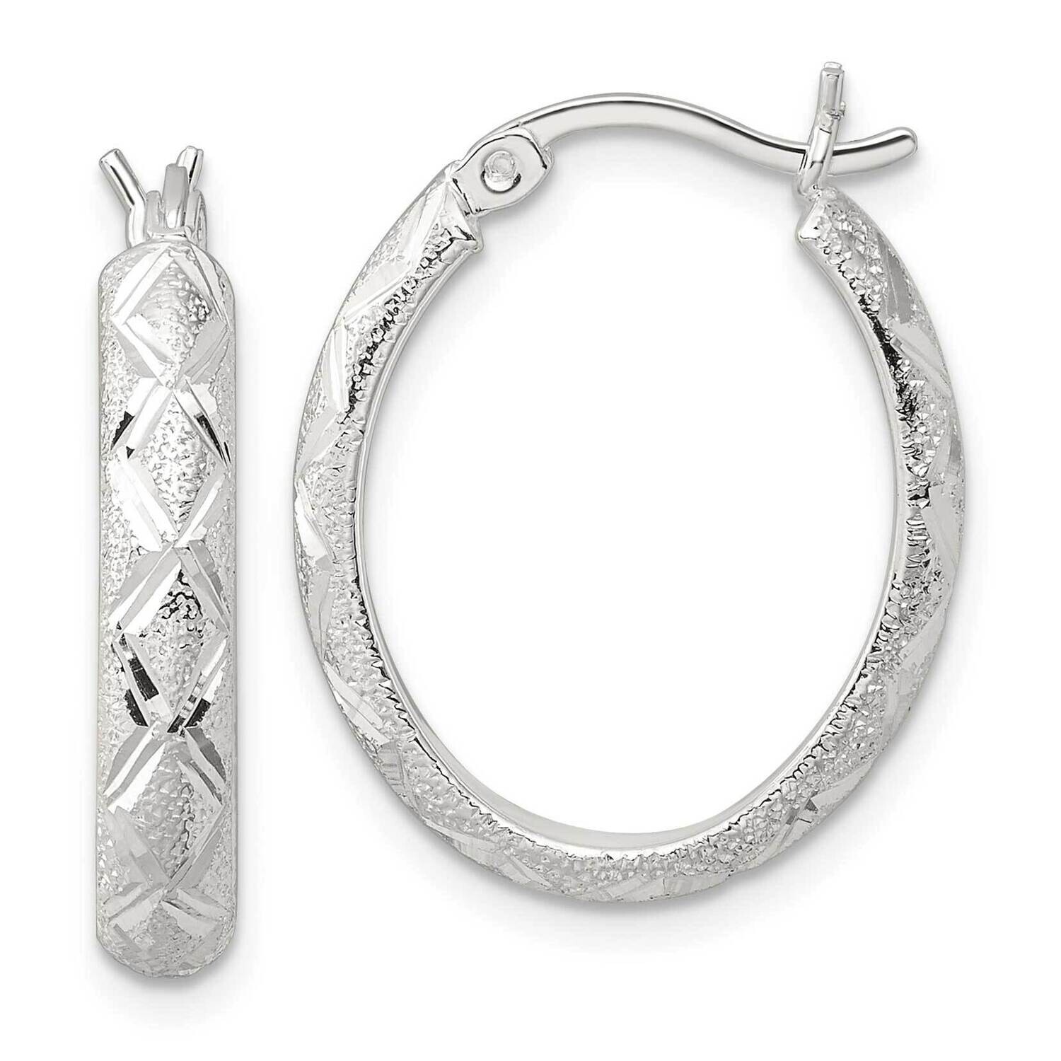 Textured Diamond-Cut 4mm Oval Hoop Earrings Sterling Silver QE16863, MPN: QE16863,
