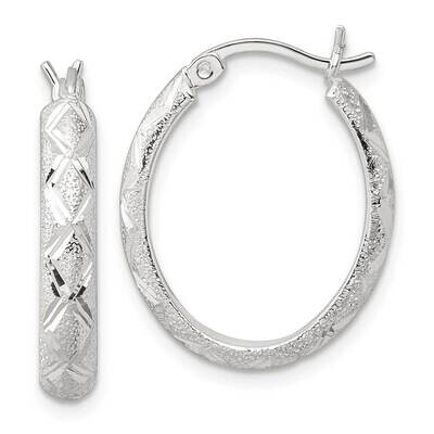 Textured Diamond-Cut 4mm Oval Hoop Earrings Sterling Silver QE16863, MPN: QE16863,