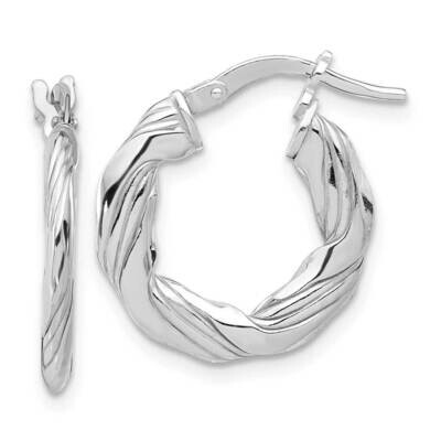 Rh-Plated Polished Textured Twisted Hoop Earrings Sterling Silver QE16879, MPN: QE16879,