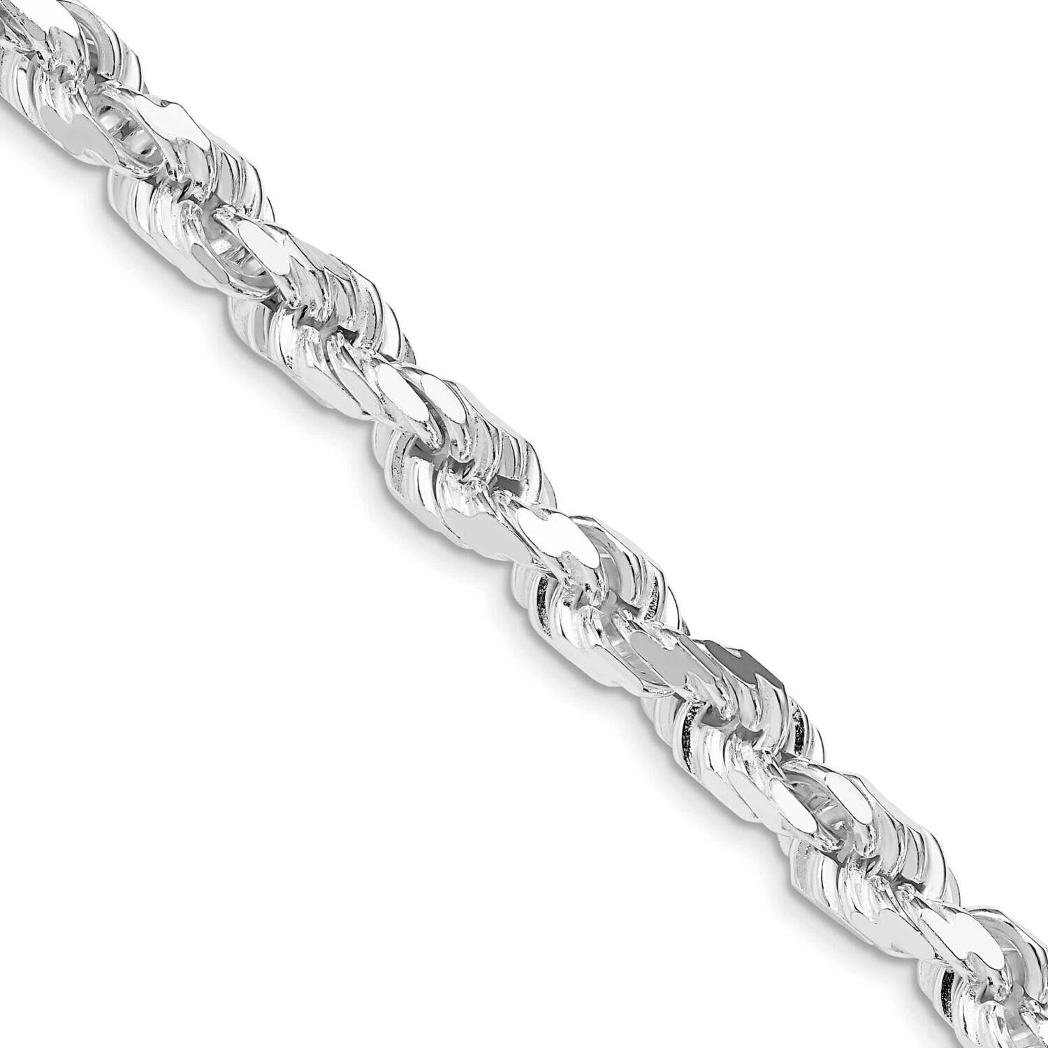 7mm Diamond-Cut Rope Chain 24 Inch Sterling Silver Rhodium-Plated QDC140R-24, MPN: QDC140R-24,