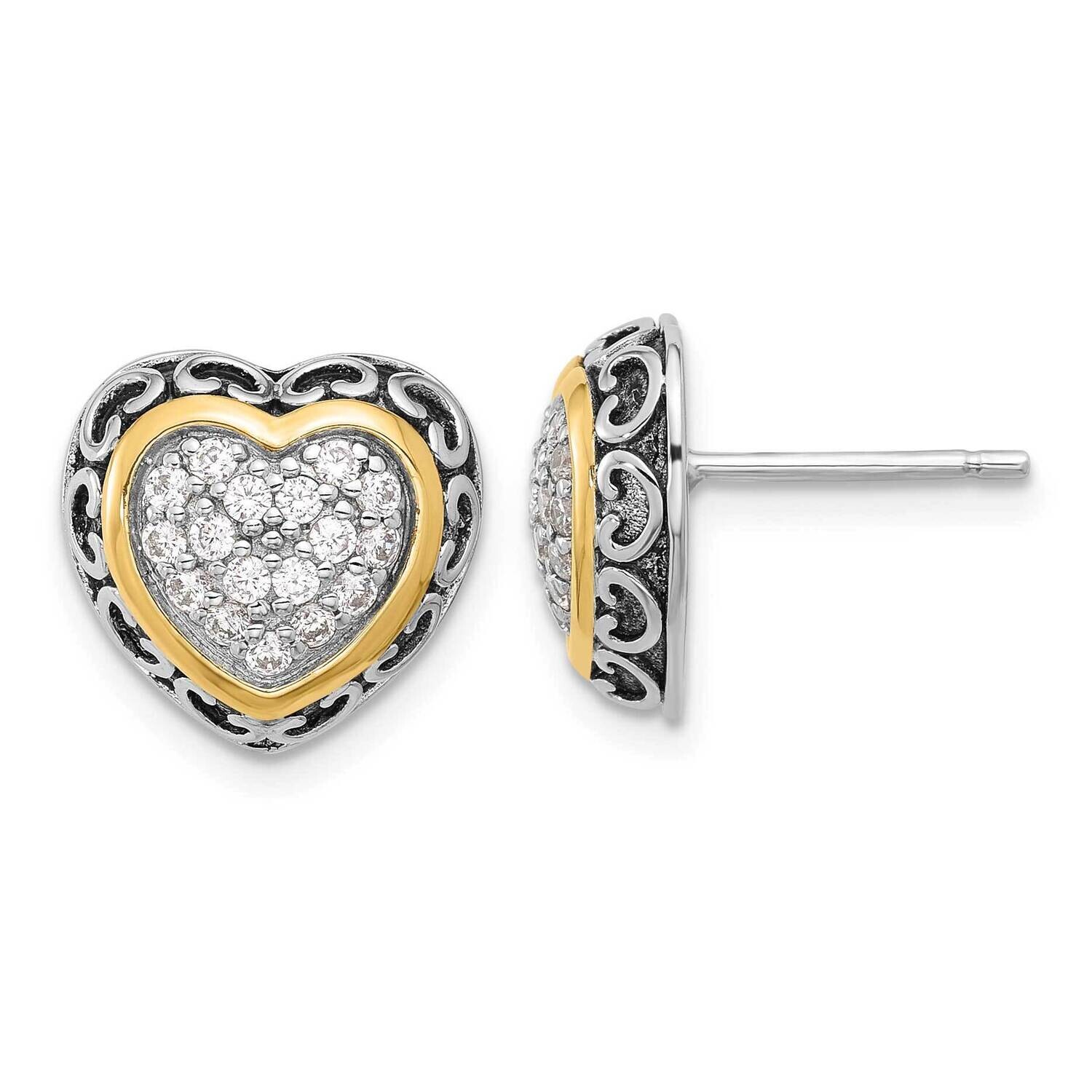 Sterling Silver Rh-Plated Accent CZ Cluster Heart Post Earrings 14k Gold QE17512