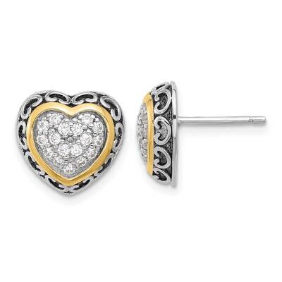 Sterling Silver Rh-Plated Accent CZ Cluster Heart Post Earrings 14k Gold QE17512, MPN: QE17512,