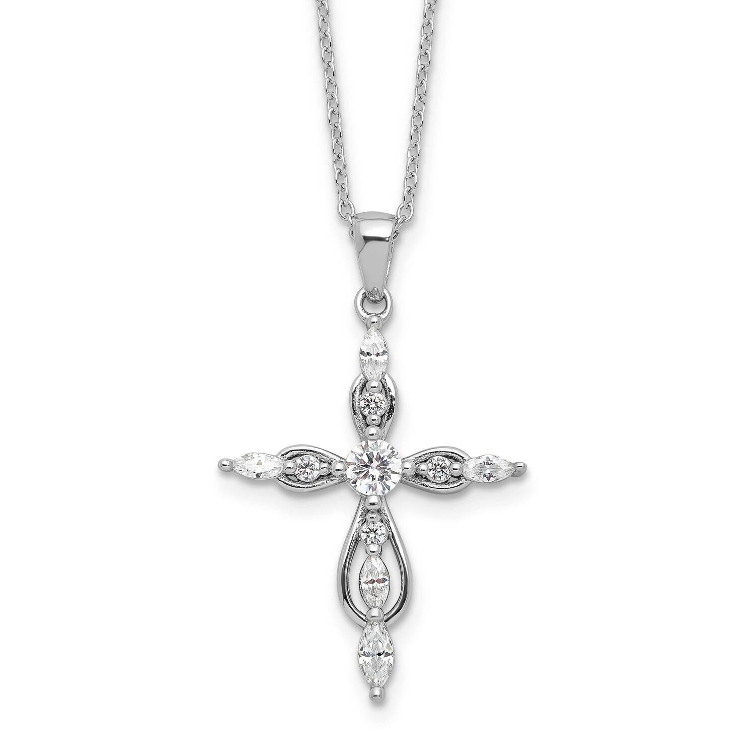 Cheryl M Brilliant-Cut Marquise-Cut CZ Cross 18 Inch Necklace 2 Inch Extender Sterling Silver Rhodi…