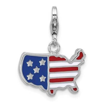 Amore La Vita Rhodium-Plated Enameled Usa Map Charm Sterling Silver QCC1305, MPN: QCC1305,
