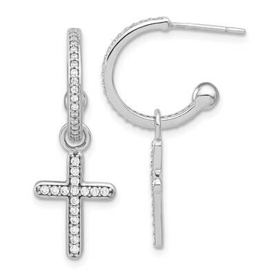 CZ Dangle Cross Post C-Hoop Earrings Sterling Silver Polished QE17711, MPN: QE17711,