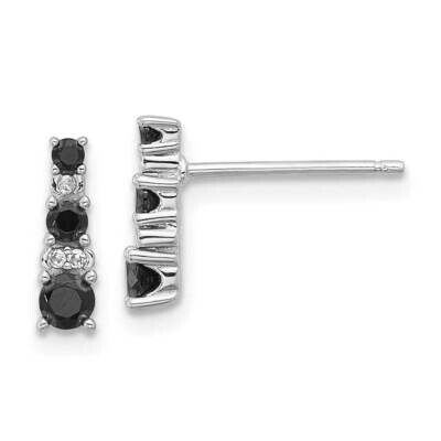 Rh-Plated Black Spinel Created White Sapphire Post Earrings Sterling Silver QE17411, MPN: QE17411,