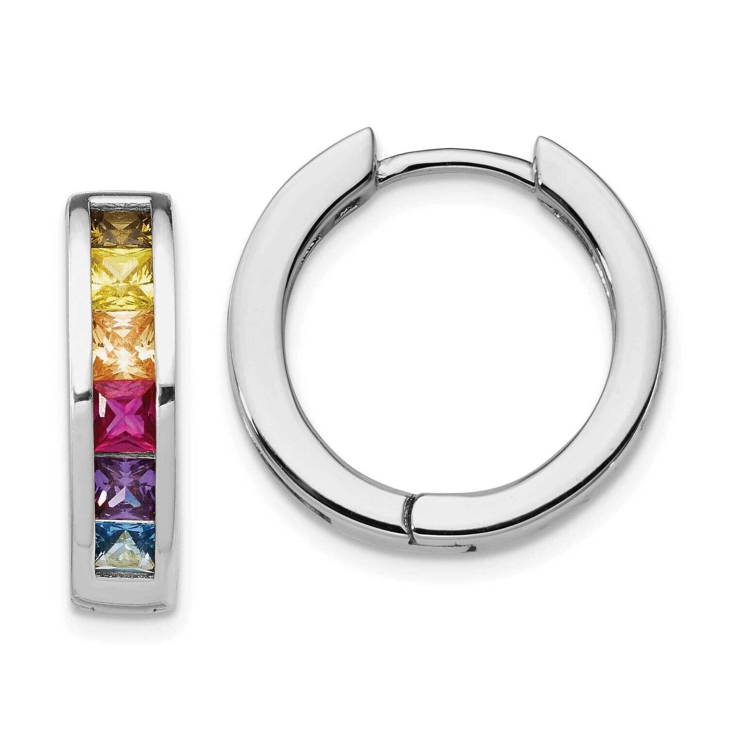 Prizma Channel Set Colorful CZ Small Hinged Hoop Earrings Sterling Silver Rhodium-Plated QE14458