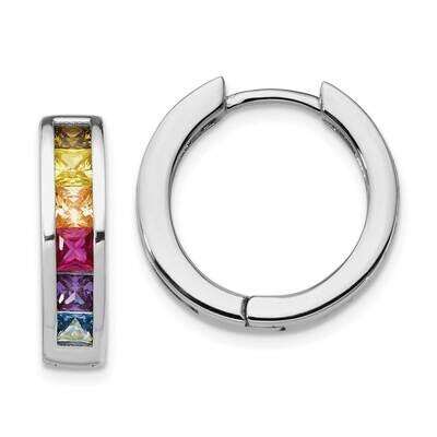 Prizma Channel Set Colorful CZ Small Hinged Hoop Earrings Sterling Silver Rhodium-Plated QE14458, M…
