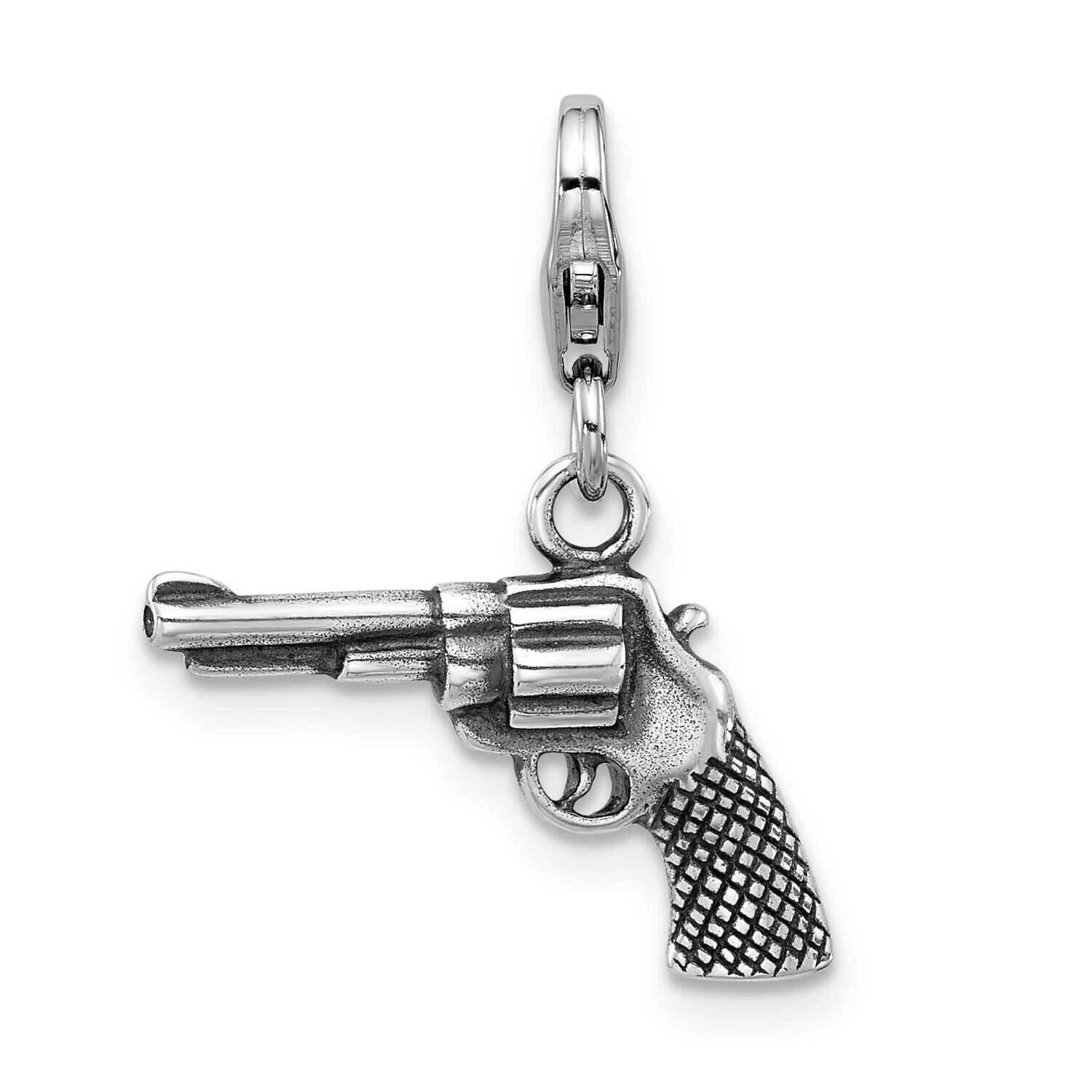 Amore La Vita Antiqued Rhodium-Plated 3-D Pistol Charm Sterling Silver QCC1302, MPN: QCC1302,