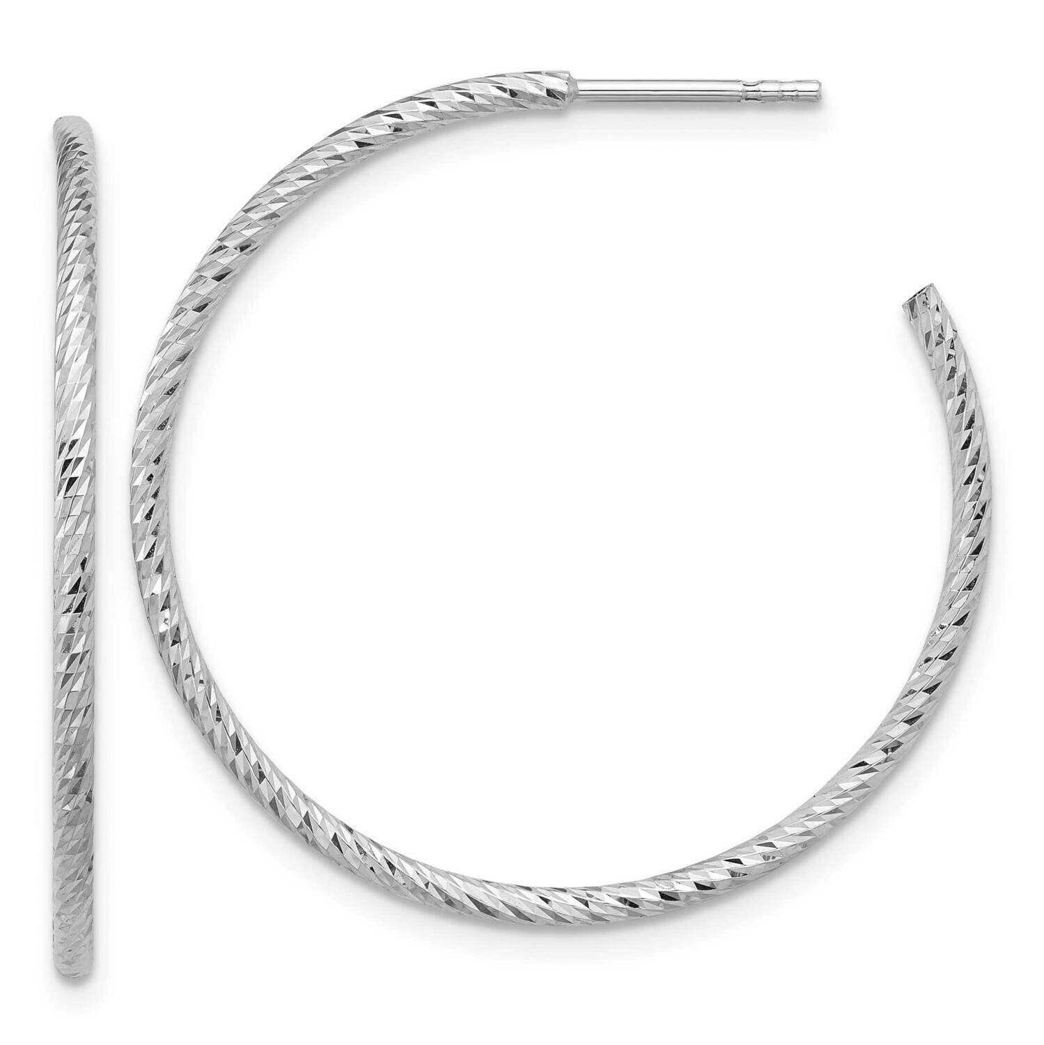 Diamond-Cut Hollow Tube C-Hoop Earrings Sterling Silver Rhodium-Plated QE16993, MPN: QE16993,