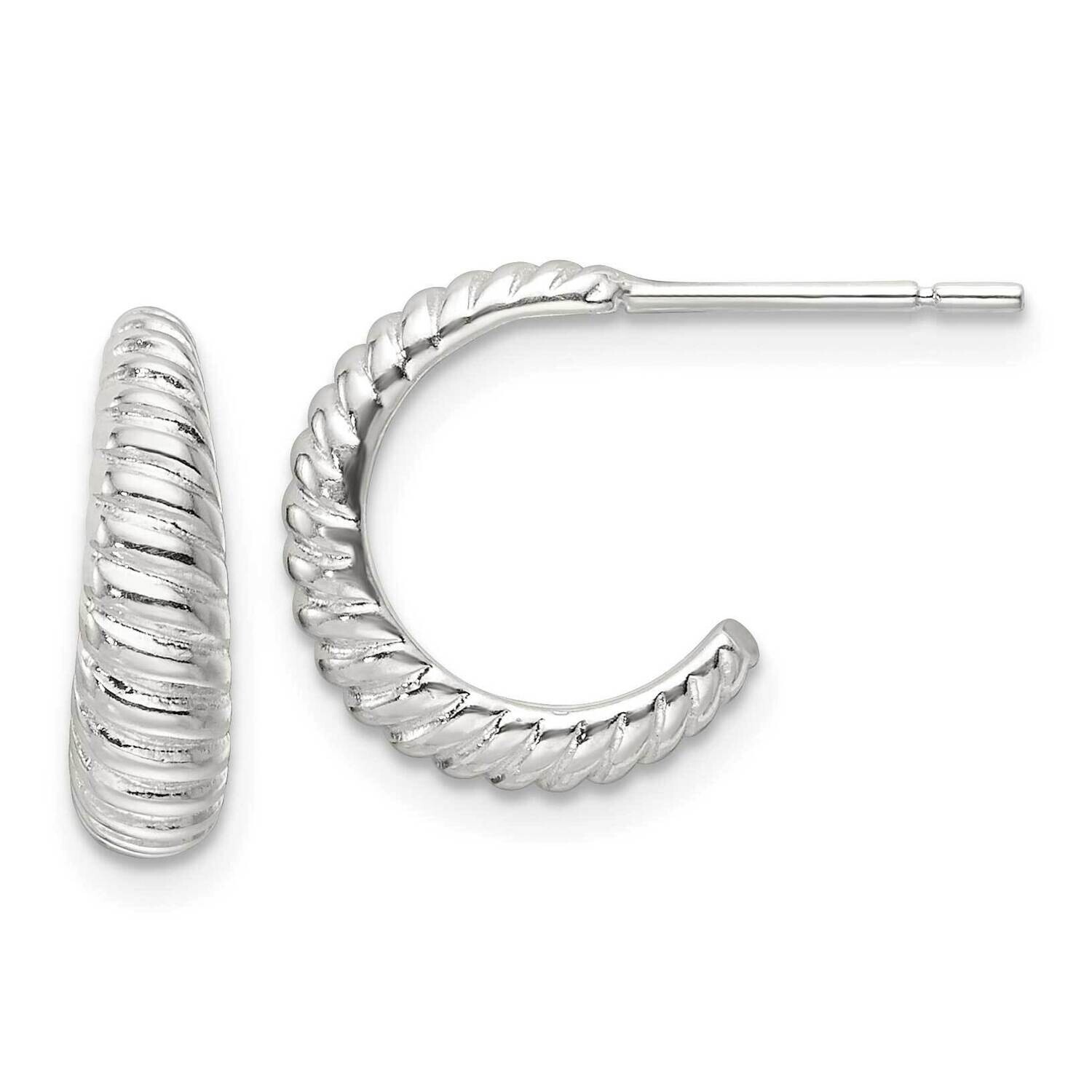 Scalloped J-Hoop Post Earrings Sterling Silver Polished QE16994, MPN: QE16994,