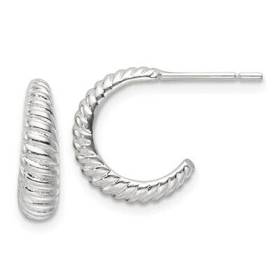 Scalloped J-Hoop Post Earrings Sterling Silver Polished QE16994, MPN: QE16994,