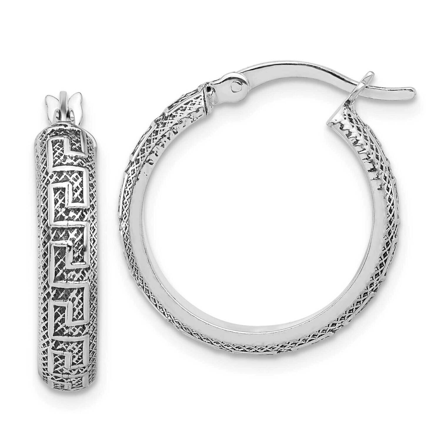 Antiqued/Textured Greek Key Small Round Hoop Earrings Sterling Silver QE16873, MPN: QE16873,