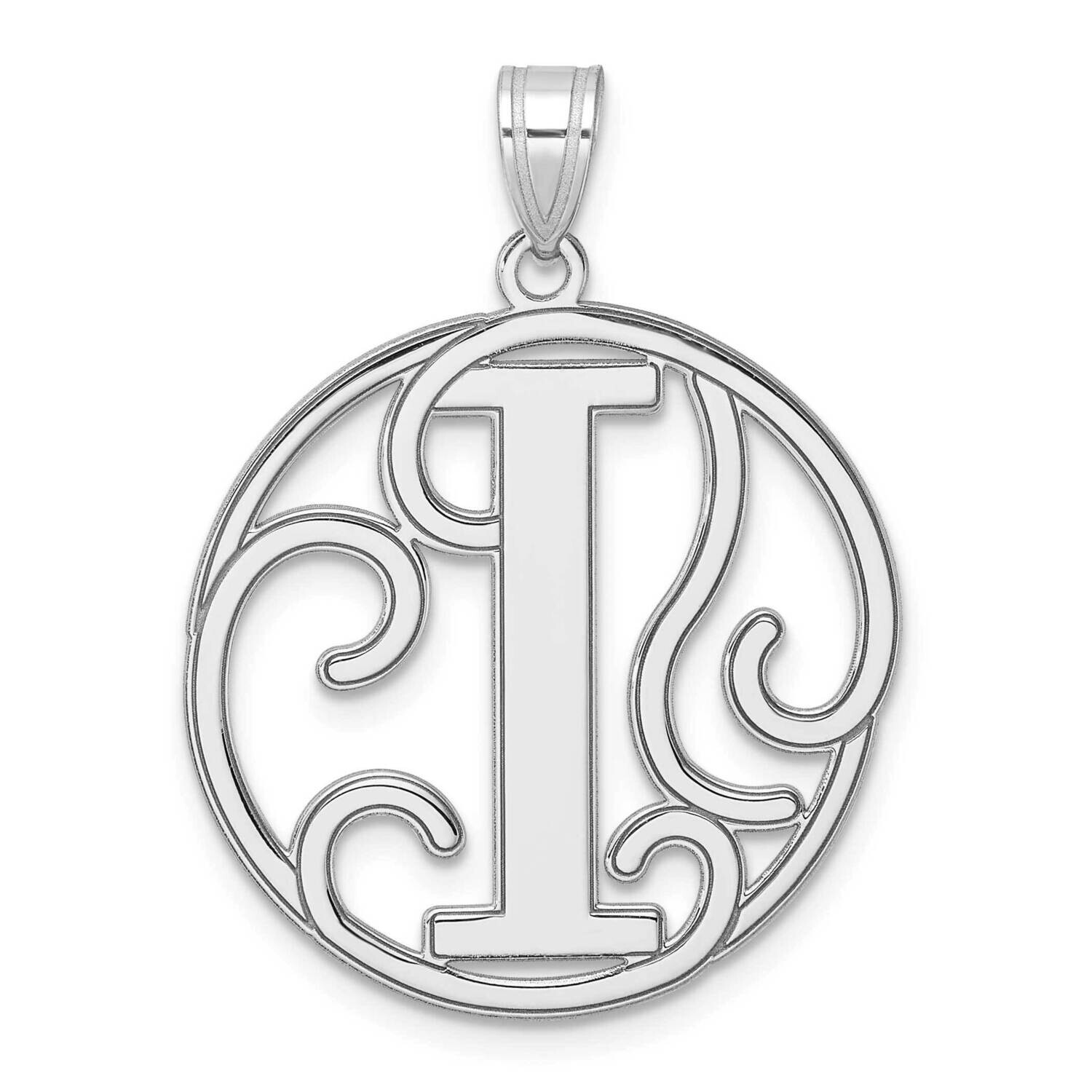 Large Fancy Script Letter I Initial Pendant Sterling Silver Rhodium-Plated QC11258I