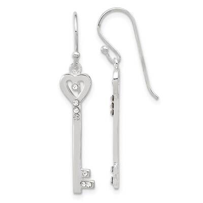 CZ Key Dangle Earrings Sterling Silver Polished QE17522, MPN: QE17522,