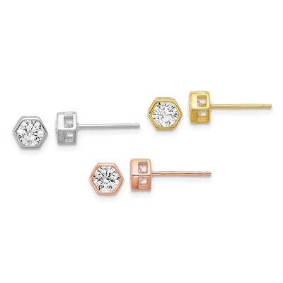Rh-Plated Rose Gold-Tone CZ Set Of 3 Post Earring Set Sterling Silver QE16726SET, MPN: QE16726SET,