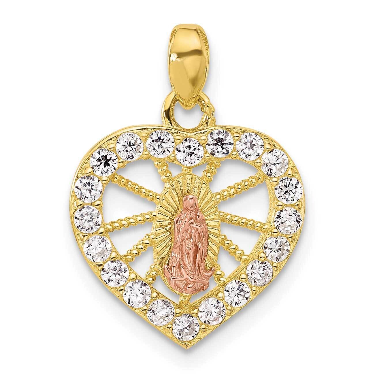 Gold Rose-Tone CZ Our Lady Of Guadalupe Heart Pendant Sterling Silver QC11475, MPN: QC11475,