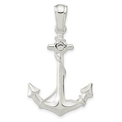 3D Medium Anchor Rope Pendant Sterling Silver Polished QC9876, MPN: QC9876, 637218146482