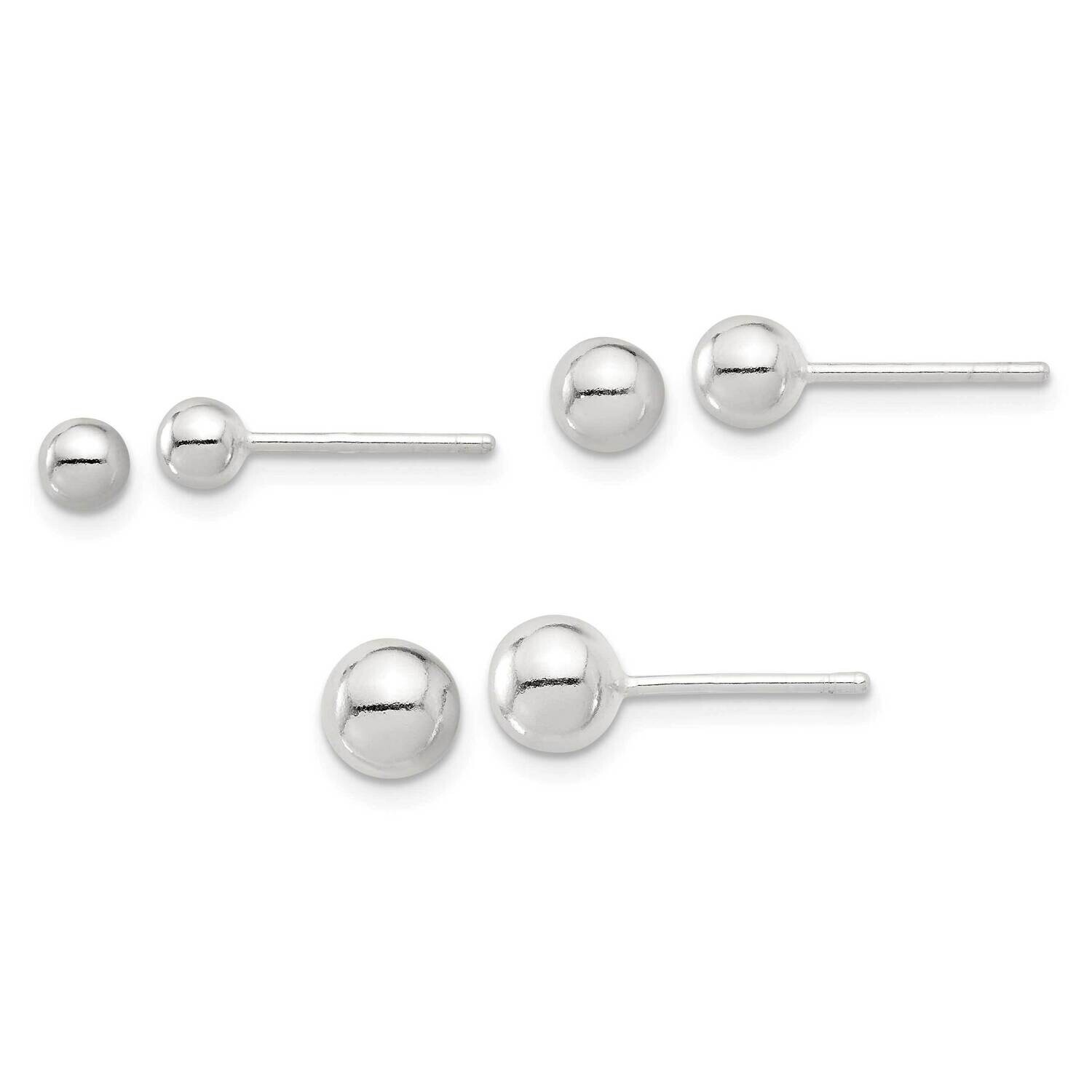 E-Coated 4mm 5mm 6mm Ball Post Earring Set Sterling Silver QE16727SET, MPN: QE16727SET,
