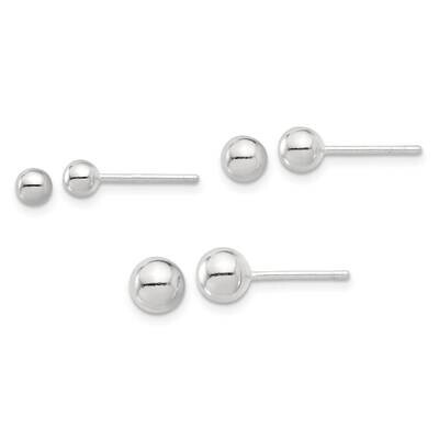 E-Coated 4mm 5mm 6mm Ball Post Earring Set Sterling Silver QE16727SET, MPN: QE16727SET,