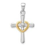 Gold-Tone Cross Open Heart Pendant Sterling Silver Polished QC11423, MPN: QC11423,