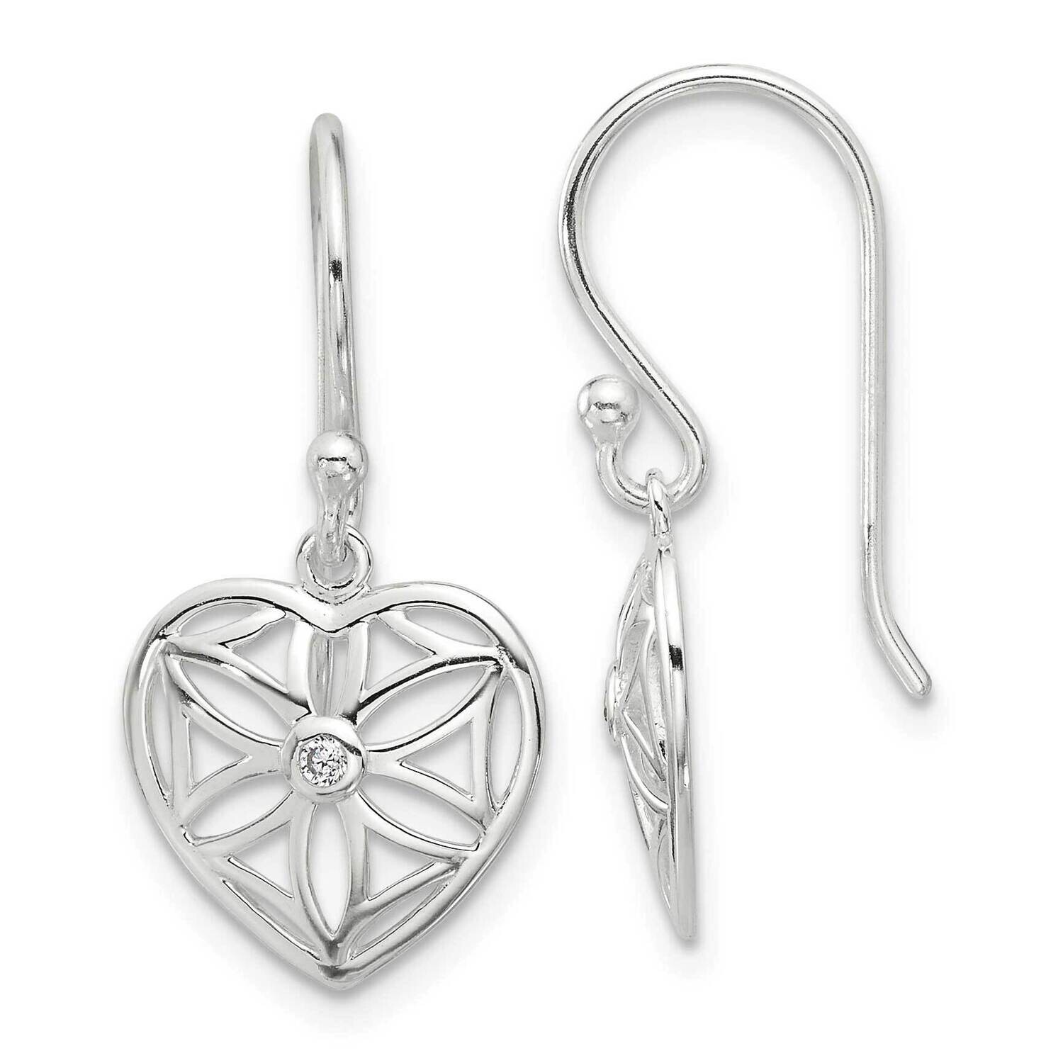 E-Coated CZ Heart Shepherd Hook Dangle Earrings Sterling Silver QE17530, MPN: QE17530,