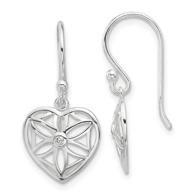 E-Coated CZ Heart Shepherd Hook Dangle Earrings Sterling Silver QE17530, MPN: QE17530,