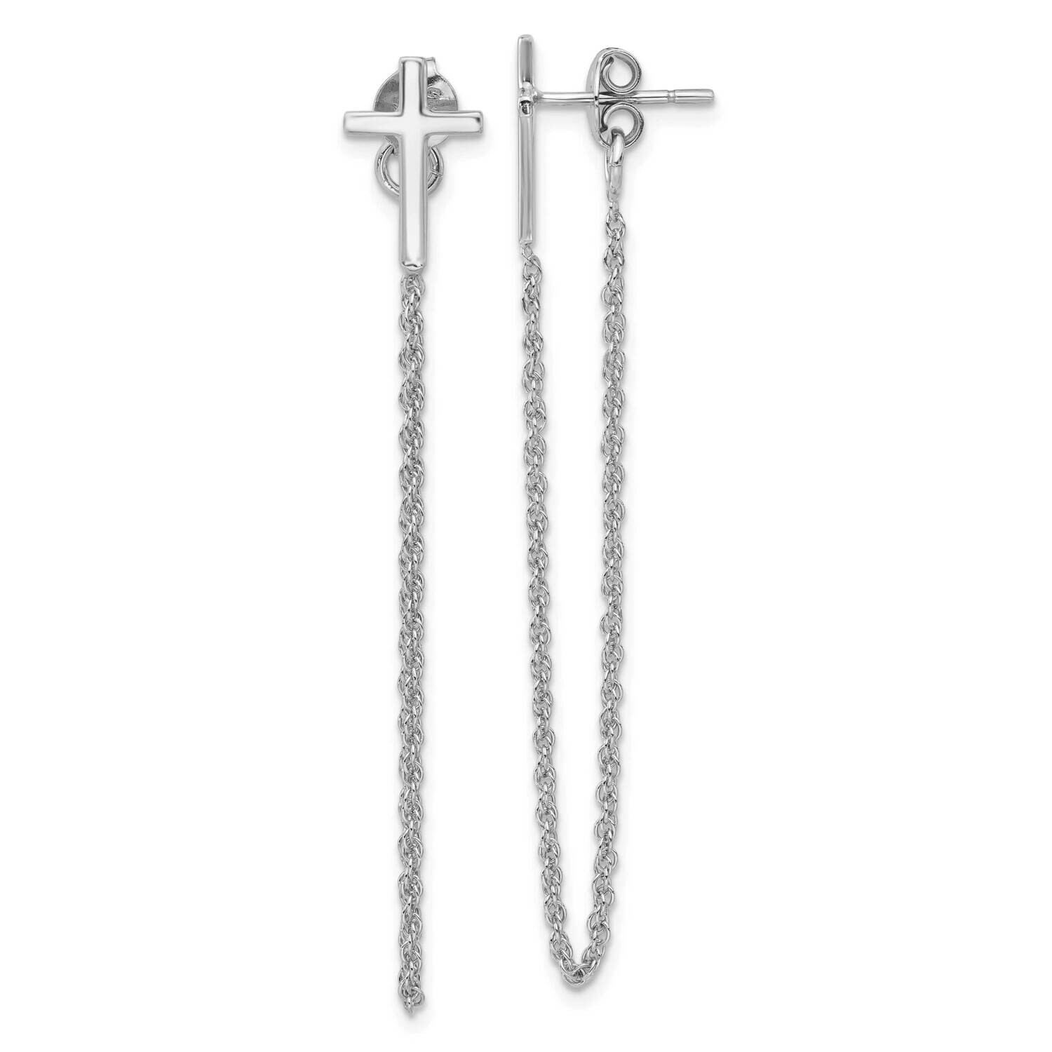 Cross Chain Front &amp; Back Post Earrings Sterling Silver Polished QE17689, MPN: QE17689,