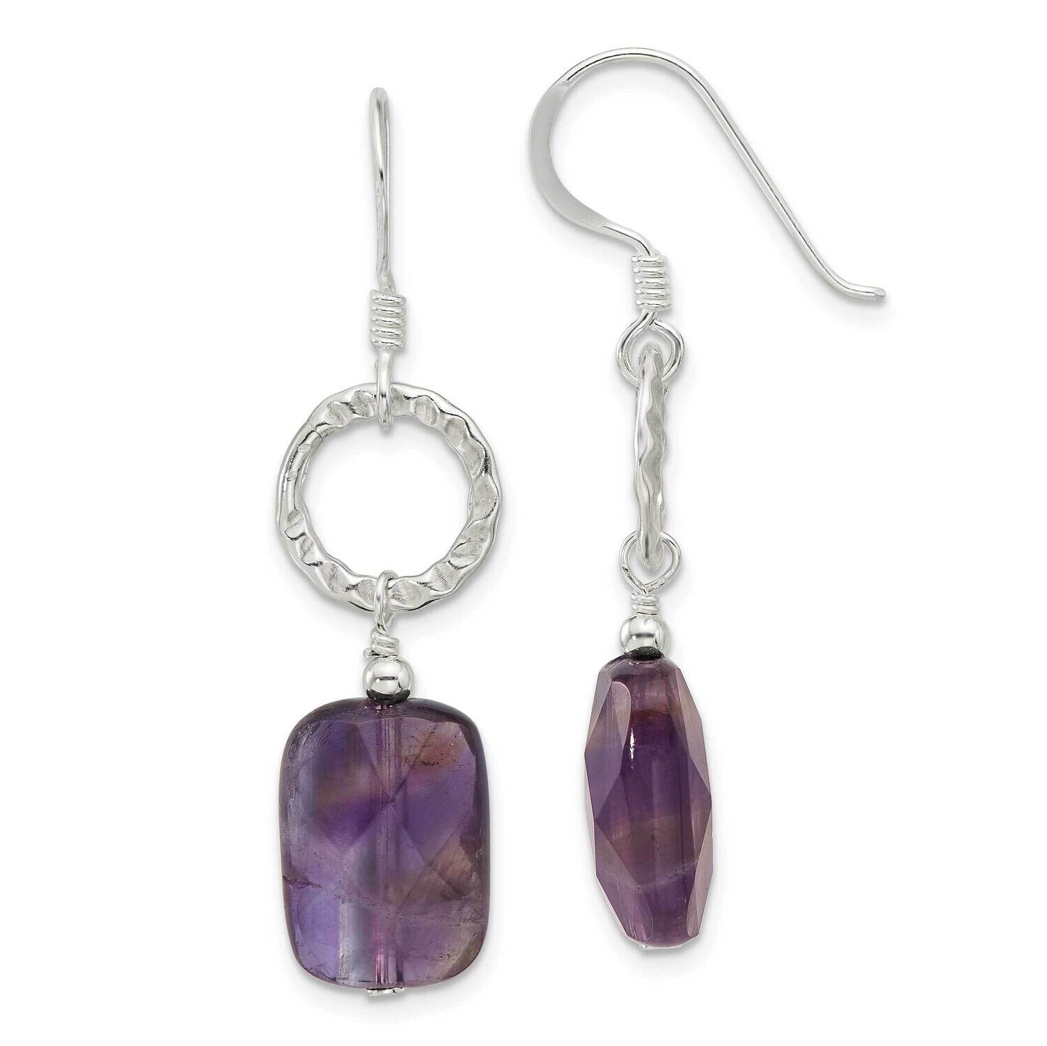 Textured Faceted Amethyst Dangle Earrings Sterling Silver Polished QE17294, MPN: QE17294,