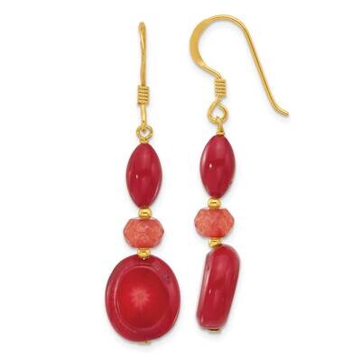 Gold-Plated Coral Jade Dangle Earrings Sterling Silver QE16711, MPN: QE16711,