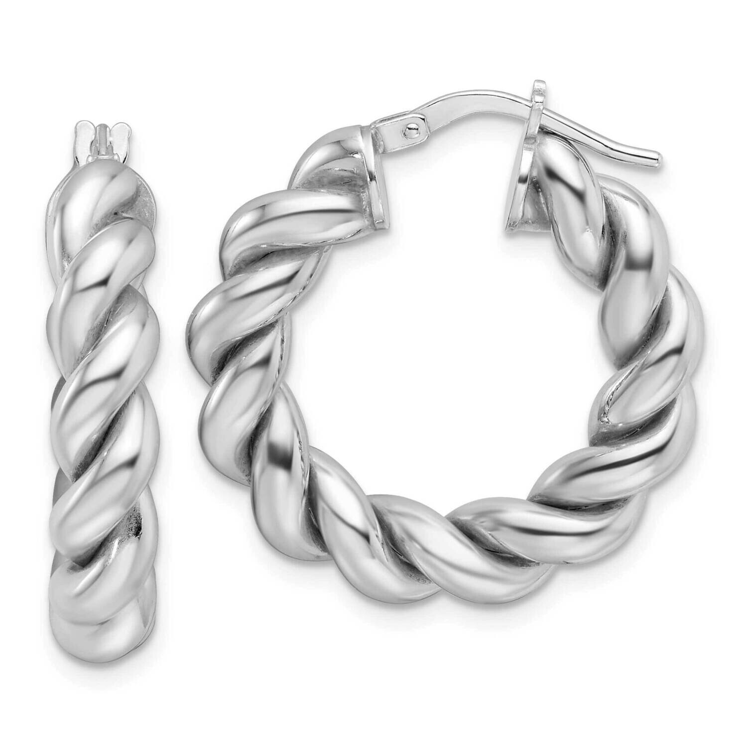 Rhod-Plated Polished 5.25mm Hollow Twisted Hoop Earrings Sterling Silver QE16838, MPN: QE16838,