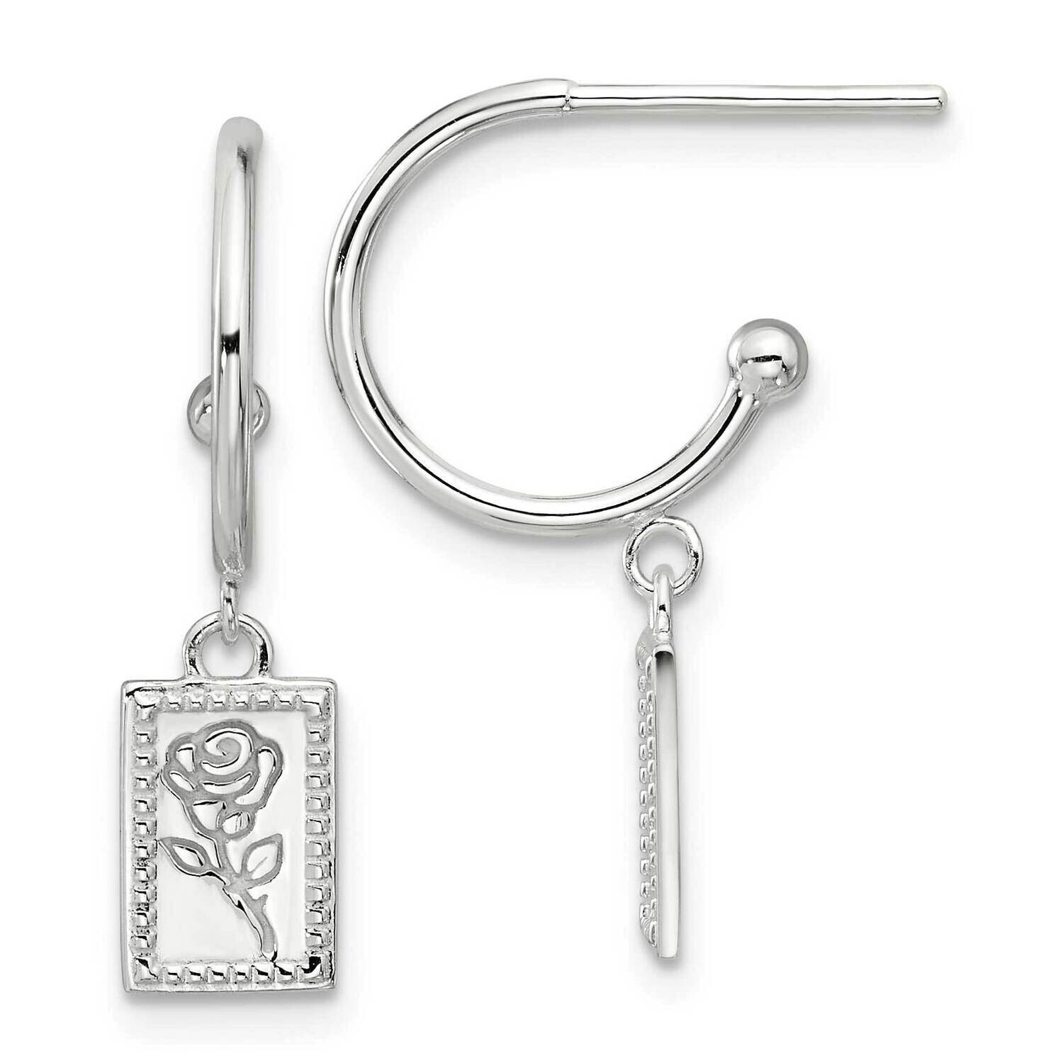 E-Coated Rose Dangle Post Hoop Earrings Sterling Silver QE17627, MPN: QE17627,