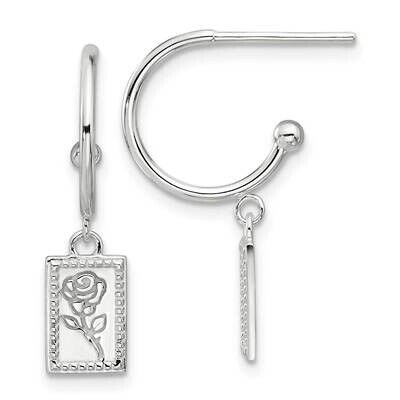 E-Coated Rose Dangle Post Hoop Earrings Sterling Silver QE17627, MPN: QE17627,