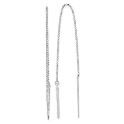 Polished CZ Pointed Threader Earrings Sterling Silver Rhodium-Plated QE17065, MPN: QE17065,