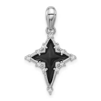 Rh-Plated Polished Black Resin CZ Cross Pendant Sterling Silver QC11385 by Men&#39;s Jewelry and Access…