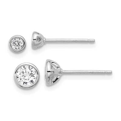 Rh-Plated 3mm 5mm CZ Bezel Post Earrings Set Sterling Silver QE16718SET, MPN: QE16718SET,