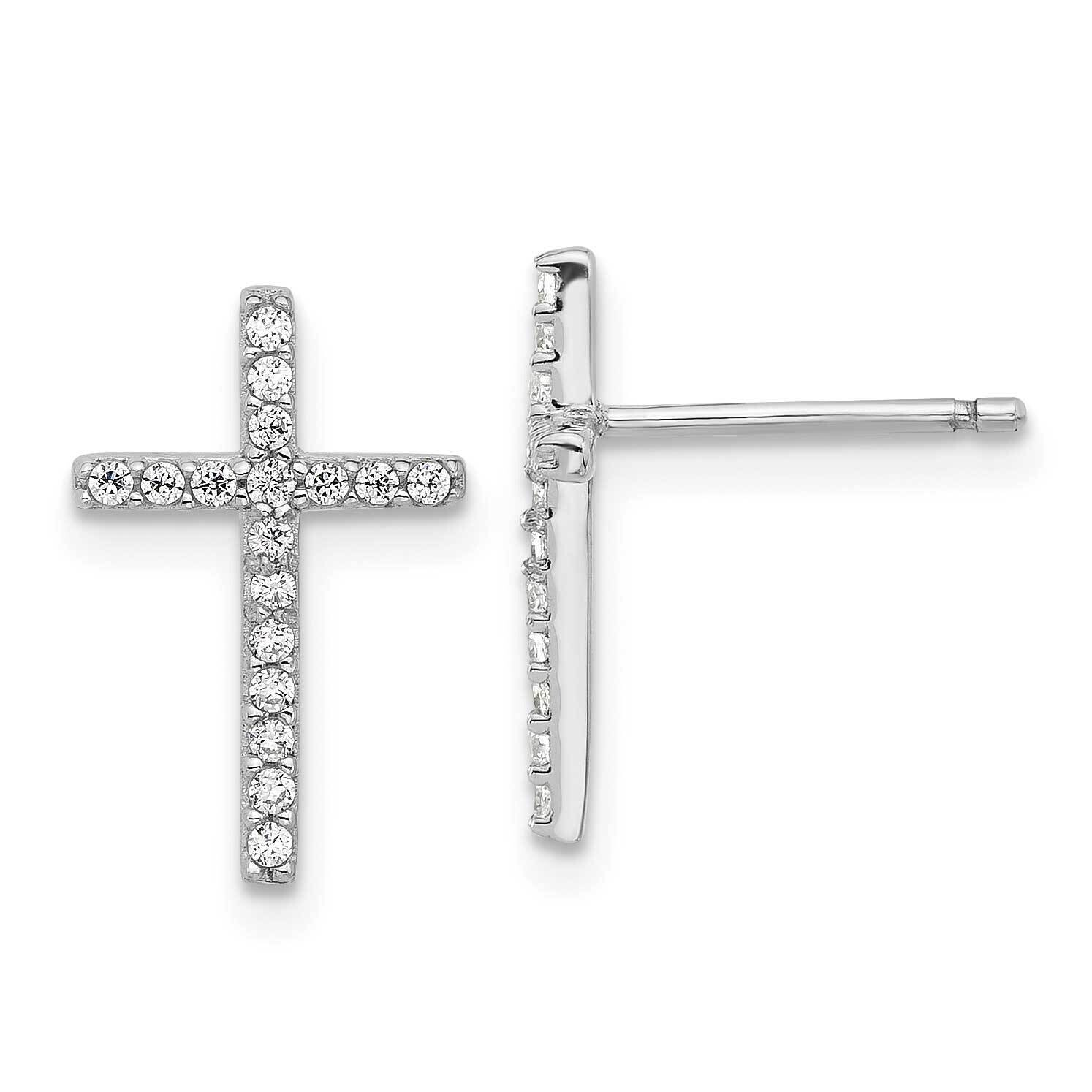 Cheryl M Brilliant-Cut CZ Cross Post Earrings Sterling Silver Rhodium-Plated QCM1603, MPN: QCM1603,…
