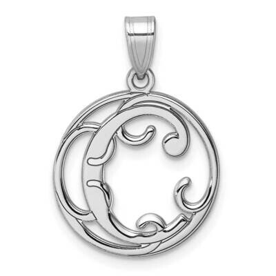 Small Fancy Script Letter C Initial Pendant Sterling Silver Rhodium-Plated QC11257C, MPN: QC11257C,