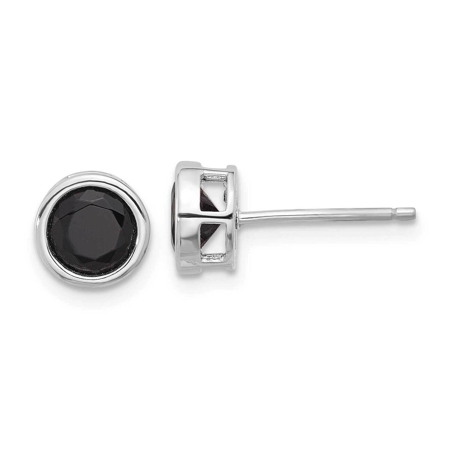 Polished Black Spinel Bezel Stud Earrings Sterling Silver Rhodium-Plated QE17405, MPN: QE17405,