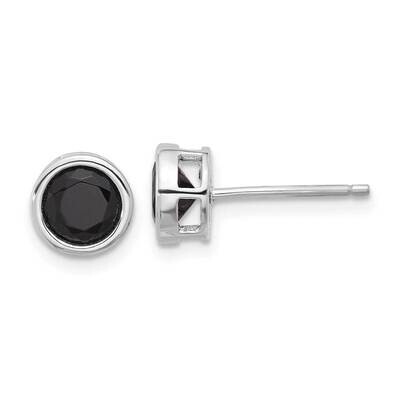 Polished Black Spinel Bezel Stud Earrings Sterling Silver Rhodium-Plated QE17405, MPN: QE17405,