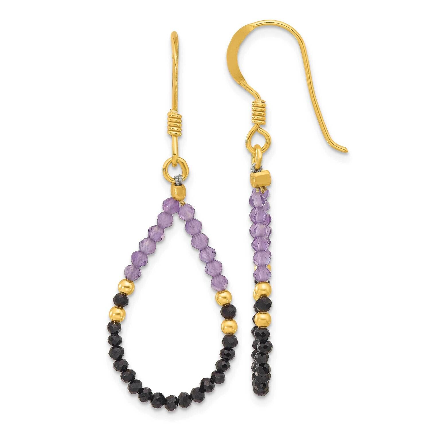 Gold-Pltd Amethyst Black Spinel Teardrop Dangle Earrings Sterling Silver QE17301, MPN: QE17301,