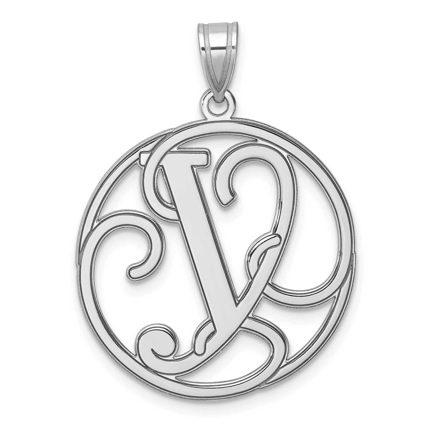 Large Fancy Script Letter Y Initial Pendant Sterling Silver Rhodium-Plated QC11258Y, MPN: QC11258Y,