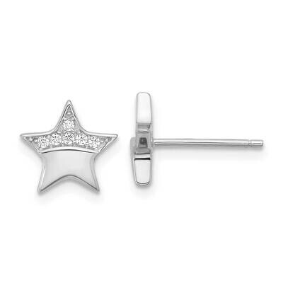 CZ Star Post Earrings Sterling Silver Rhodium-Plated QE17550, MPN: QE17550,