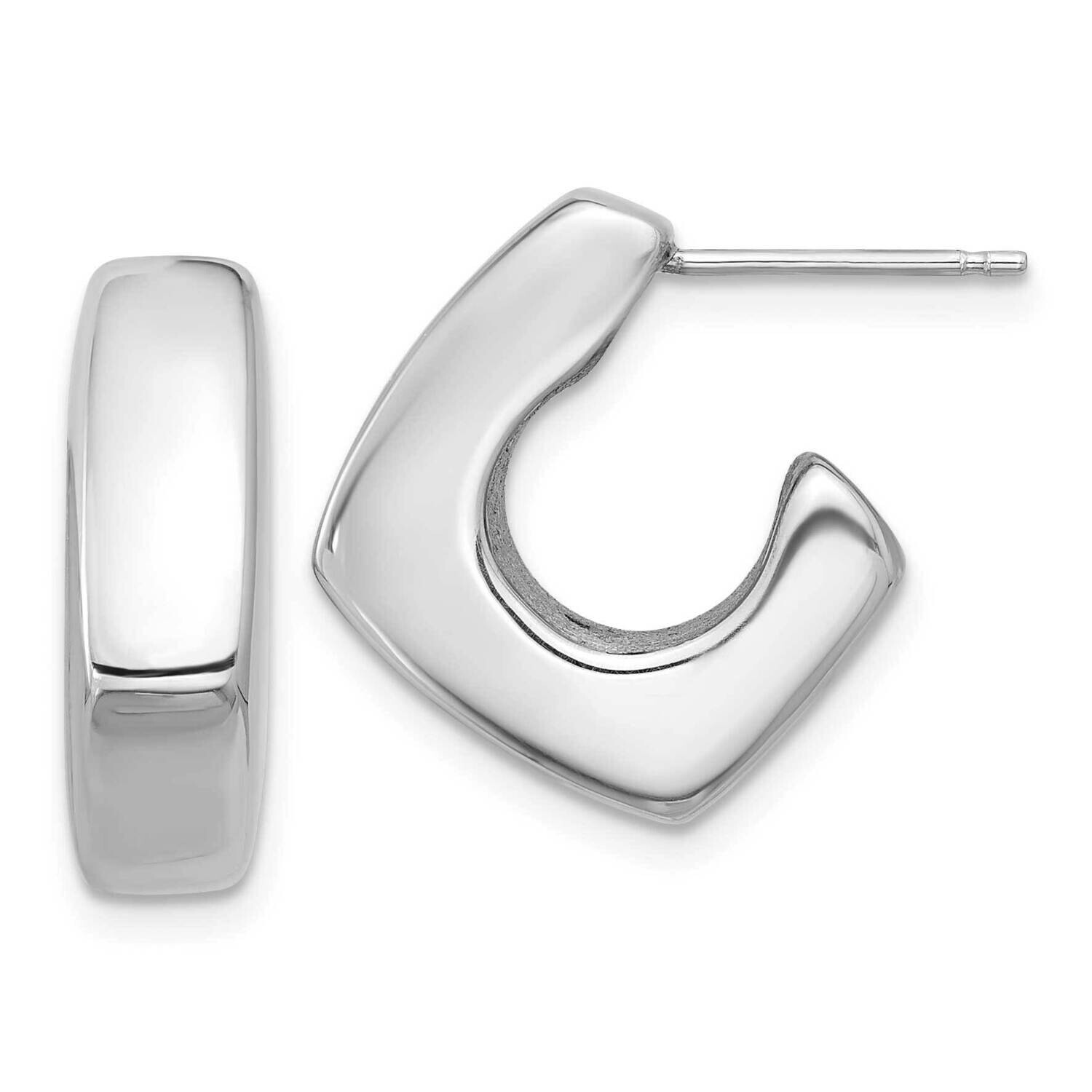 Polished Square C-Hoop Post Earrings Sterling Silver Rhodium-Plated QE16971, MPN: QE16971,