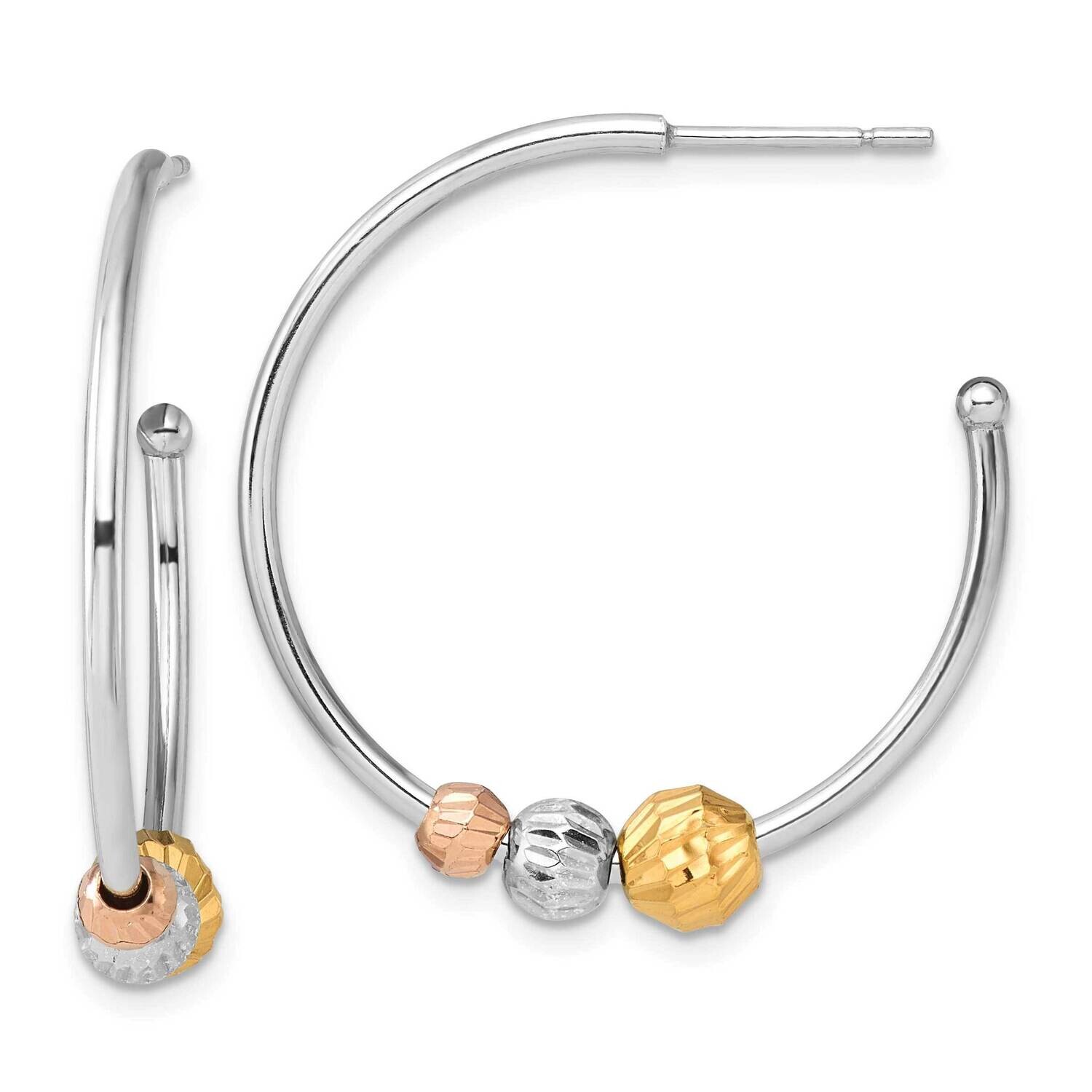 Rh-Plated Rose Gold-Tone Diamond-Cut Beaded C-Hoop Earrings Sterling Silver QE17015