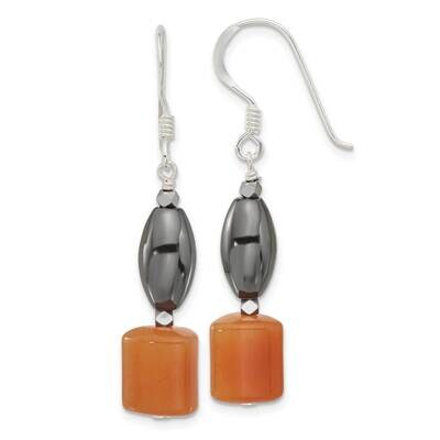 Aventurine Hematite Dangle Shepherd Hook Earrings Sterling Silver QE16666, MPN: QE16666,