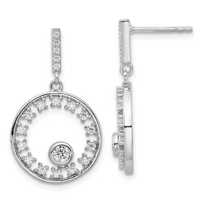 Fancy Circle CZ Dangle Post Earrings Sterling Silver Rhodium-Plated QE16748, MPN: QE16748,
