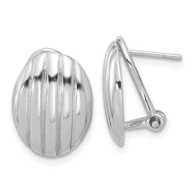 Striped Texture Oval Omega Back Earrings Sterling Silver Polished QE16938, MPN: QE16938,