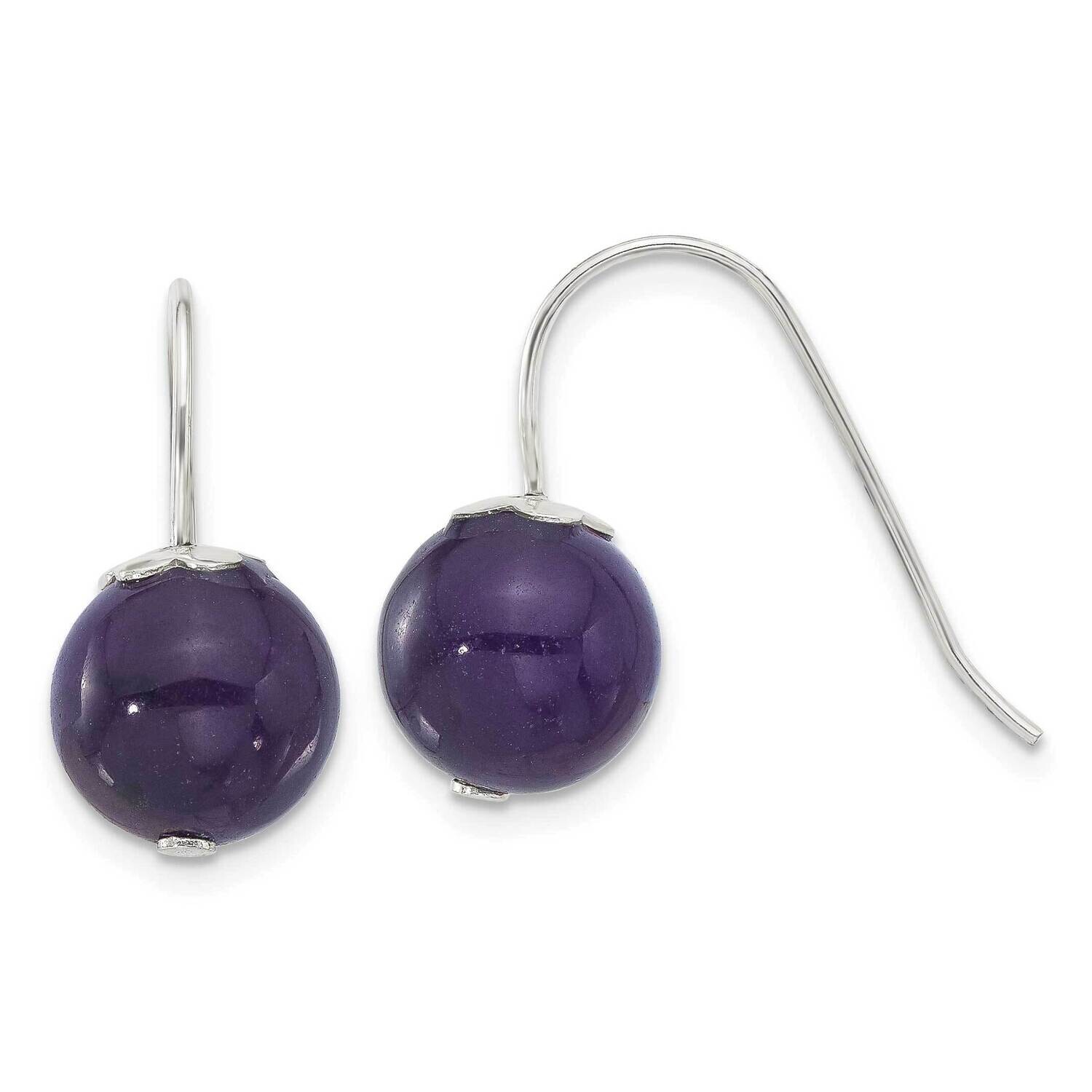 10mm Round Amethyst Dangle Earrings Sterling Silver Polished QE17376